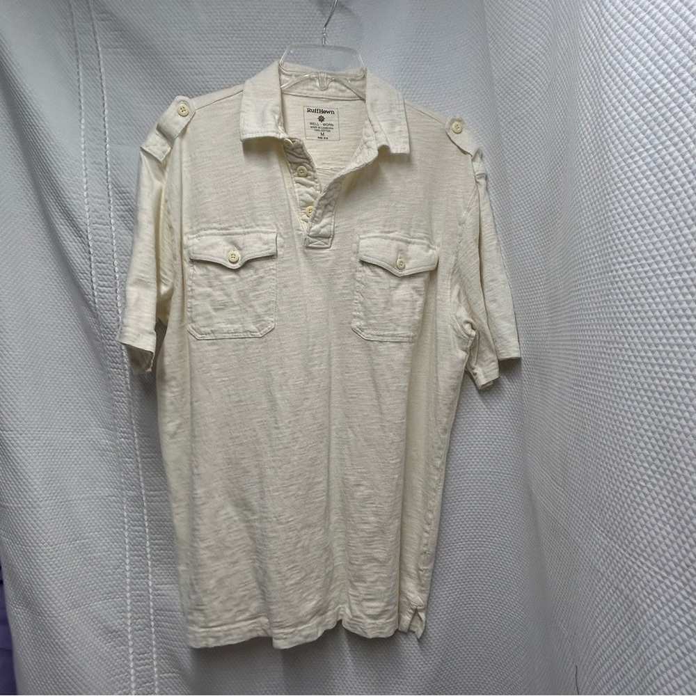 Ruff Hewn Cream Polo Shirt‎ Textured Short Sleeved Medium